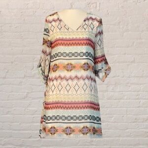 $5$ add on RACHEL KATE/CHICOS sunset colours boho layered chiffon mini dress.
